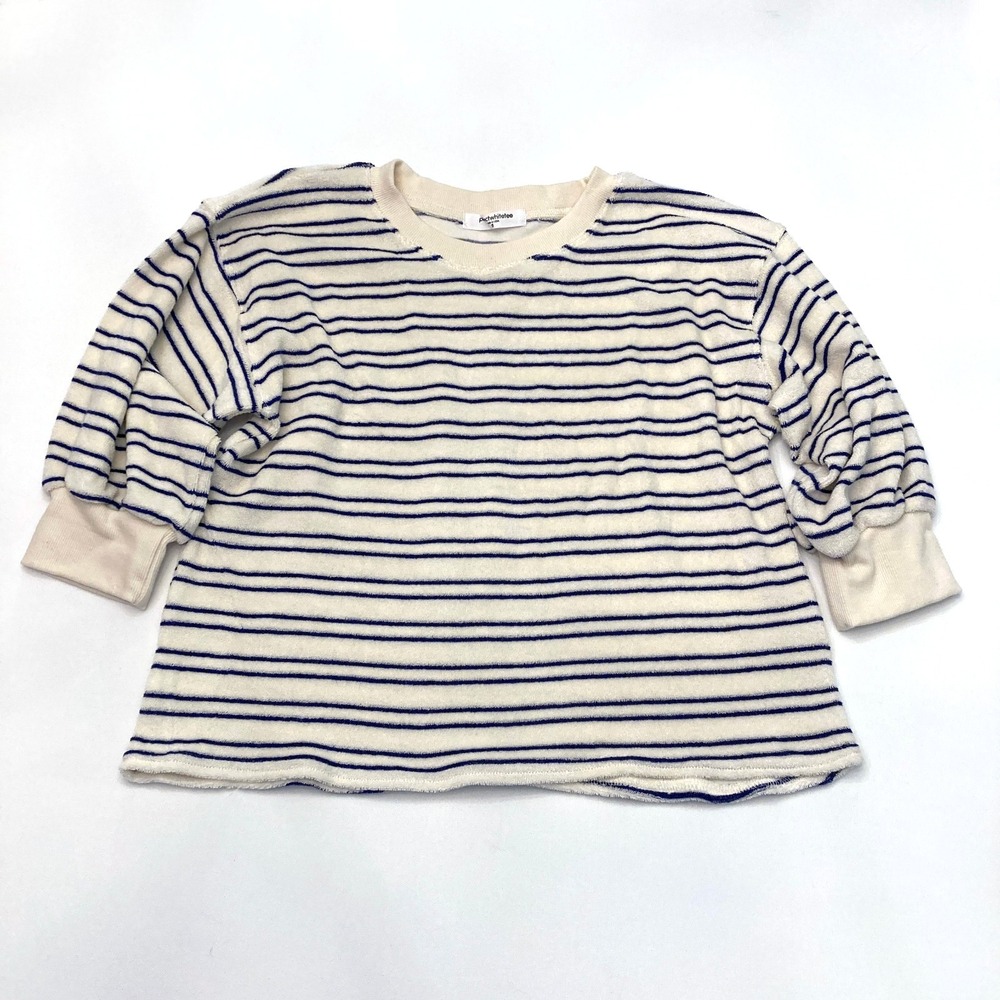 Perfect White Tee Terry Cloth Top Navy White Stripes 3/4 Sleeve Cropped Womens S